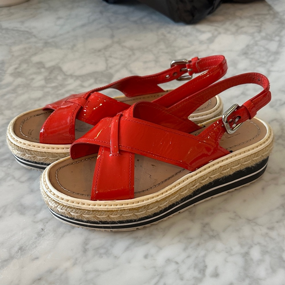 Prada Red Espadrille Platform Sandals